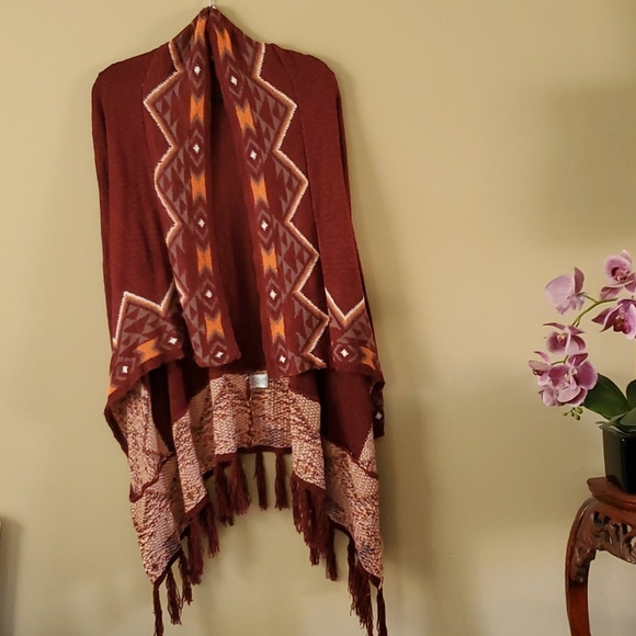 entro Sweaters - Entro Aztec Fringe Open Cardigan Size S